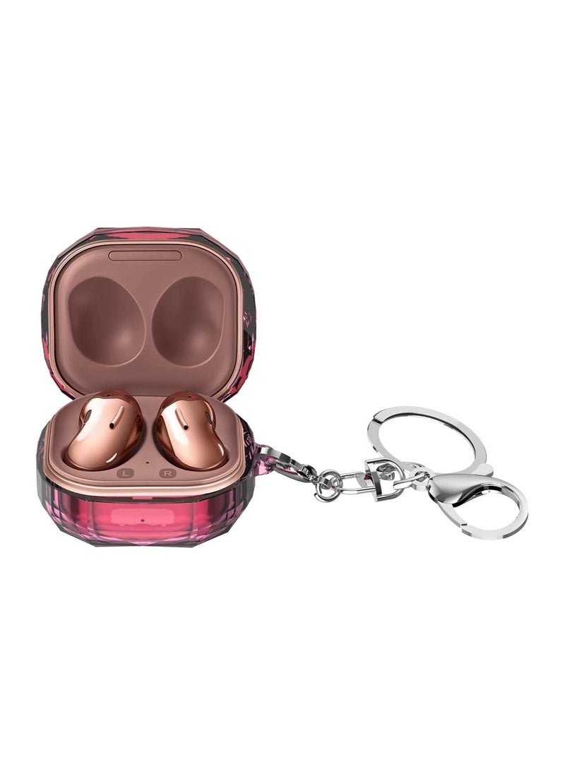 Generic - for Samsung Galaxy Buds FE 2023 Case Full Coverage Crystal Hard with Keychain Carrying Bumper Case for Samsung Galaxy Buds 2 Pro 2022/ Galaxy Buds 2 2021/ Buds Live 2020(Plating Pink) - Image 1