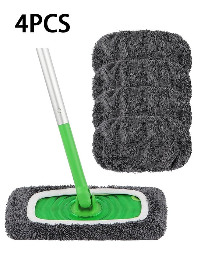 4 Pack Washable Sweeper Pads, Reusable Cotton Mop Refills Eco-Friendly Mop Pad, Wet And Dry Use, Replacement Durable Dust Mop Covers, Multipurpose Floor Cleaning Pads Cotton Mop Refills for Swiffer, Thickened Coral Fleece ,Grey (Mop Not Included) - Image 1