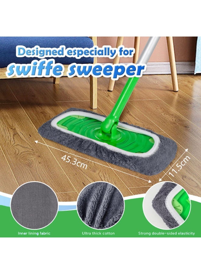 4 Pack Washable Sweeper Pads, Reusable Cotton Mop Refills Eco-Friendly Mop Pad, Wet And Dry Use, Replacement Durable Dust Mop Covers, Multipurpose Floor Cleaning Pads Cotton Mop Refills for Swiffer, Thickened Coral Fleece ,Grey (Mop Not Included) - Image 2