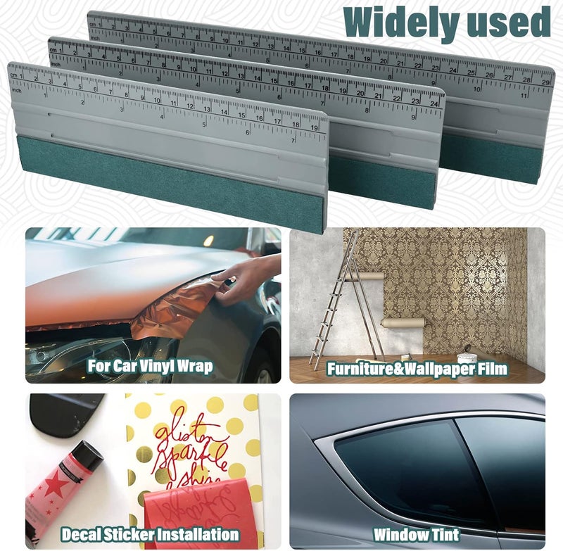 Ehdis Vinyl Squeegee Tool 3PCS Big Size Felt Edge Vinyl Wrap Squeegee for Graphic Decal Wrapping Applicator Tool Car Film Wallpaper Installing Window Tint Tool Craft Scraper - Image 4