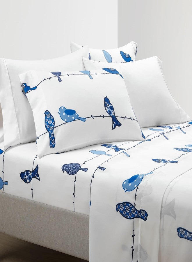 Lush Decor Rowley Birds Soft Sheet Set, 6 Piece Set, Queen, Navy - Colorful Bird Sheets - Navy Blue Sheets - Whimsical & Playful Floral Bird Pattern - Soft , Durable, & Comfortable Printed Bed Sheets - Image 1