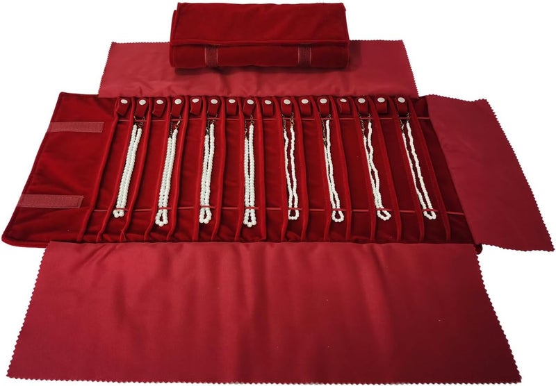 SCIKHEFT Portable Jewelry Roll Untangled Secure Necklace Travel Storage Bag Displays Holder 16 Chain (Burgundy) - Image 2