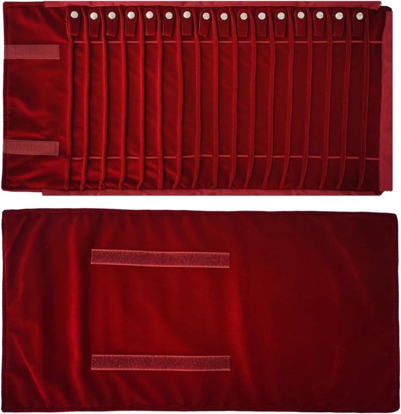SCIKHEFT Portable Jewelry Roll Untangled Secure Necklace Travel Storage Bag Displays Holder 16 Chain (Burgundy) - Image 3
