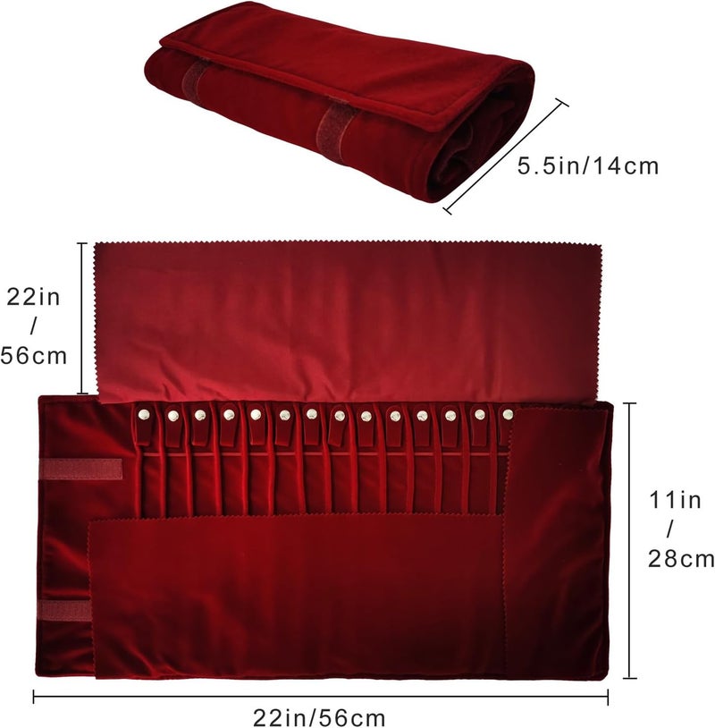 SCIKHEFT Portable Jewelry Roll Untangled Secure Necklace Travel Storage Bag Displays Holder 16 Chain (Burgundy) - Image 4
