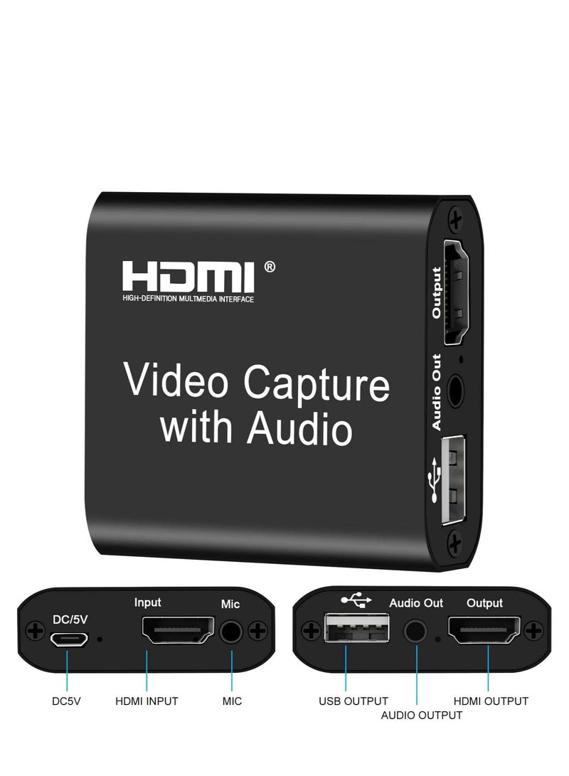 Audio Video HDMI Capture Card with Loop Out, USB 2.0 4K HD 1080P 60FPS HDMI Video Game Capture Card for Live Streaming for PS3/ PS4 /Xbox One/DSLR/Camcorders/Action Cam  - Image 2