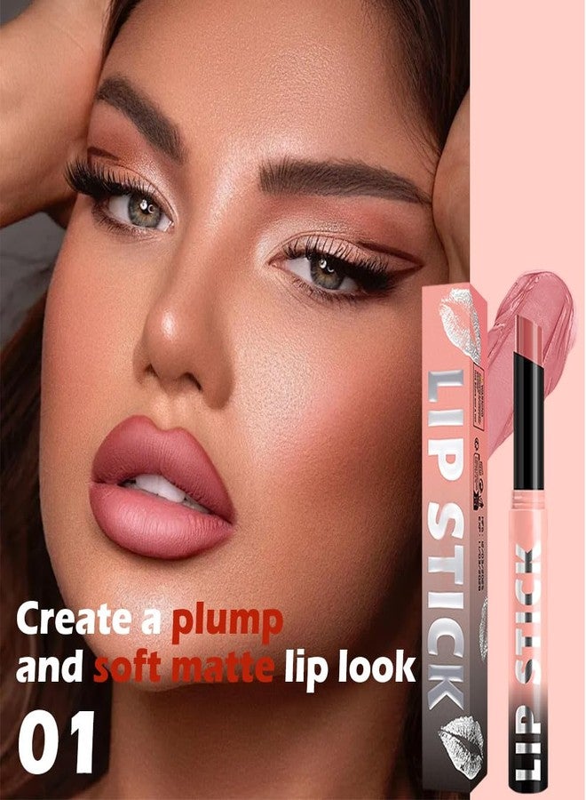 QIDSTERS Matte Lipstick Crayon for Women, Pink Nude Lip Stick Pencil 24 Hour Long Lasting Waterproof, Non-Drying Hydrating Formula Lip Gloss Makeup, Vegan & Cruelty-Free, 01 - Image 2
