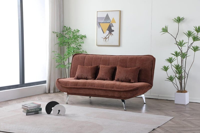 Harmony Home Premium Fabric Sofa  Bed with 3 Soft Cushions – Modern Convertible Sleeper Couch with Metal Legs, Space-Saving 3-Seater Sofa for Living Room, Bedroom & Guest Room - Burgundy - Image 2