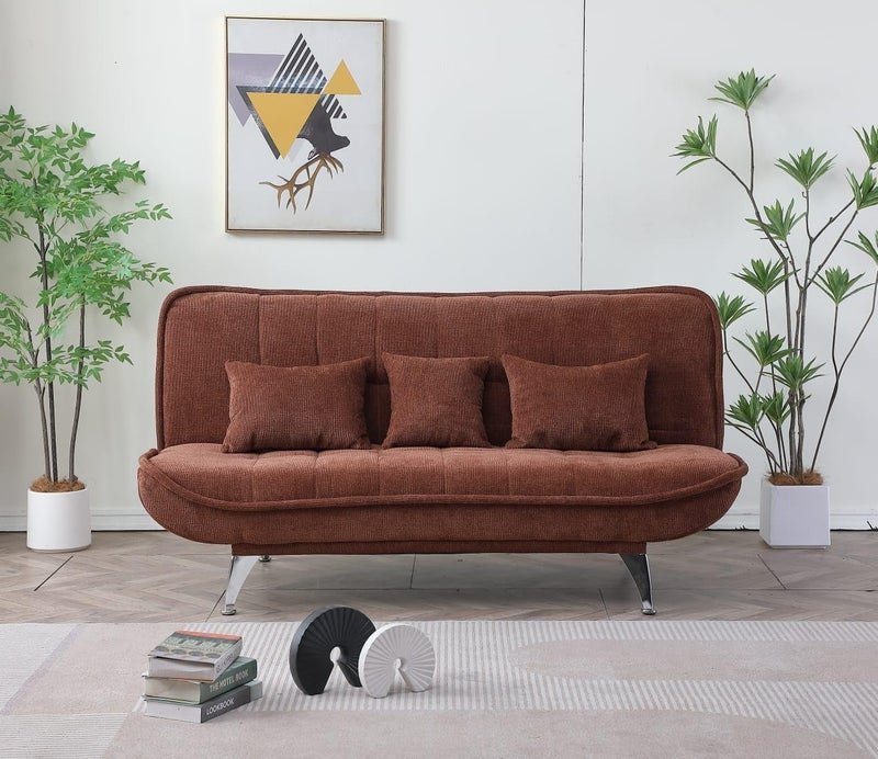 Harmony Home Premium Fabric Sofa  Bed with 3 Soft Cushions – Modern Convertible Sleeper Couch with Metal Legs, Space-Saving 3-Seater Sofa for Living Room, Bedroom & Guest Room - Burgundy - Image 4