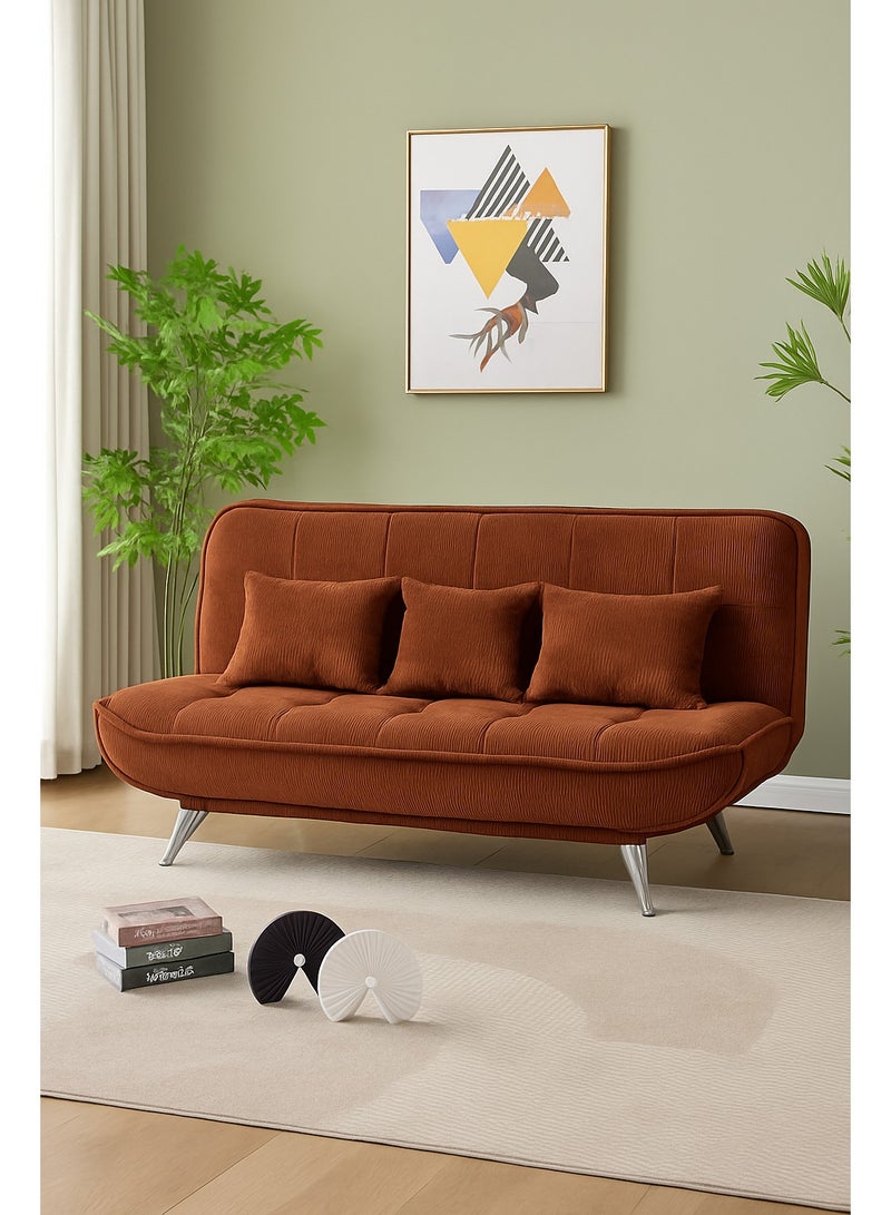 Harmony Home Premium Fabric Sofa  Bed with 3 Soft Cushions – Modern Convertible Sleeper Couch with Metal Legs, Space-Saving 3-Seater Sofa for Living Room, Bedroom & Guest Room - Burgundy - Image 3