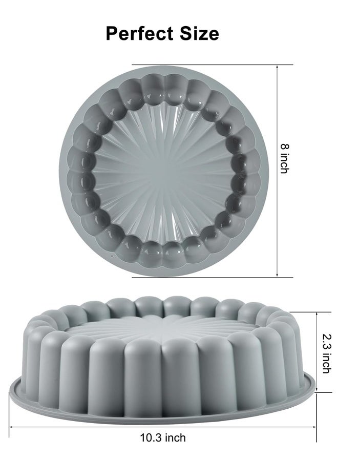 عبوة من قطعتين من قوالب كيك السيليكون مقاس 10 بوصات مع صينية مقاس 8 بوصات - قالب خبز غير لاصق لكيك الباوند، والجيلي، والخبز، والبراونيز، آمن للغسل في غسالة الأطباق، رمادي - Image 2