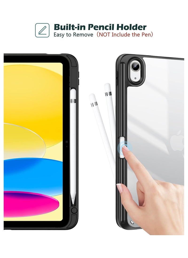 MahMir ProCase for iPad 10th Gen Case with Pencil Holder 2022 iPad 10.9 Inch Case,iPad (A16) 11inch 11th 2025 Gen, Clear Transparent Back Shell Trifold Protective Cases Shockproof Cover for 2022 iPad 10th Gen A2696 A2757 A2777 -Black  - Image 2