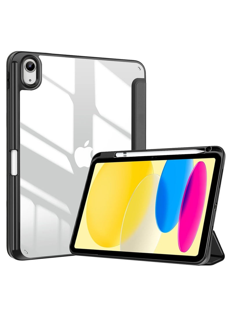 MahMir ProCase for iPad 10th Gen Case with Pencil Holder 2022 iPad 10.9 Inch Case,iPad (A16) 11inch 11th 2025 Gen, Clear Transparent Back Shell Trifold Protective Cases Shockproof Cover for 2022 iPad 10th Gen A2696 A2757 A2777 -Black  - Image 1