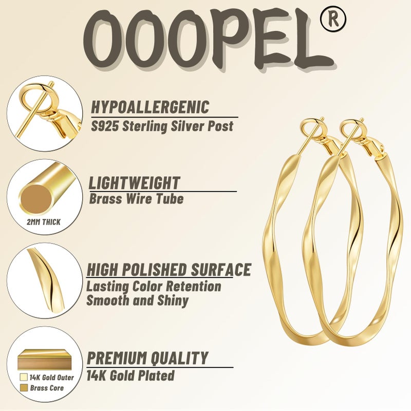 OOOPEL Large Gold Hoop Earrings for Women Lightweight Hypoallergenic Big 14K Gold Plated Hoop Earrings for Women 30MM 40MM 50MM 60MM - Image 3