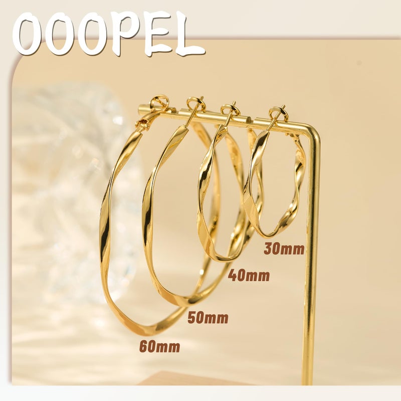 OOOPEL Large Gold Hoop Earrings for Women Lightweight Hypoallergenic Big 14K Gold Plated Hoop Earrings for Women 30MM 40MM 50MM 60MM - Image 5
