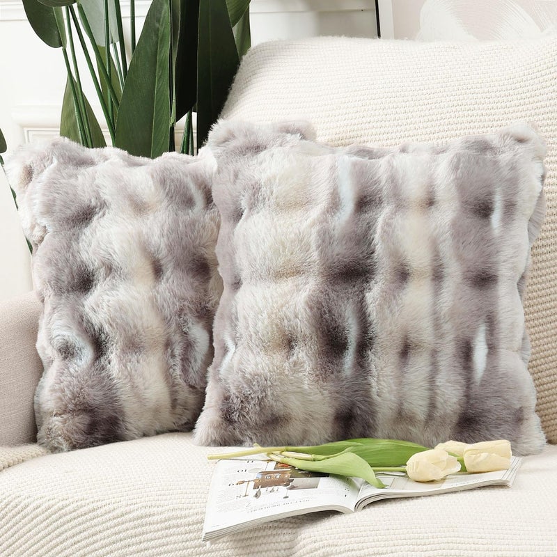 MADIZZ Pack of 2 Thick Plush Wool Throw Pillow Covers 18x18 Inch Grey Taupe Soft Neutral Decorative Throw Pillows Accent Boho Cushion Covers for Couch Sofa Bedroom Pillow Shell - Image 1