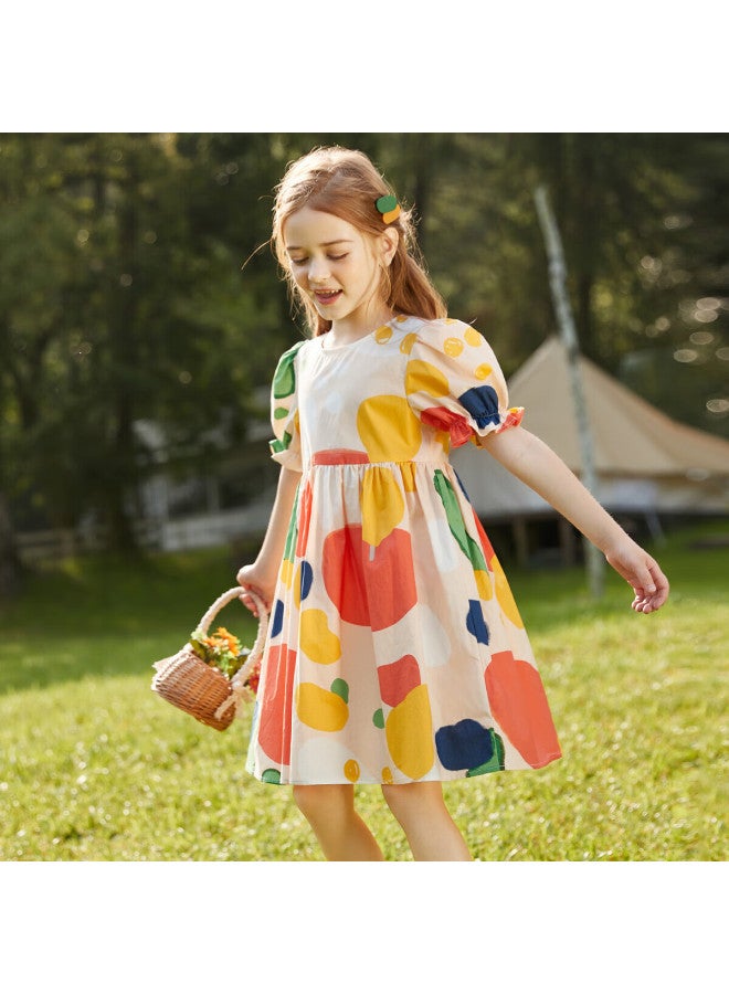 Ask Junior Girls' Dress Summer Thin Cotton Short Sleeve Polka Dot Princess Dress Thin Floral Color 110 - Image 2
