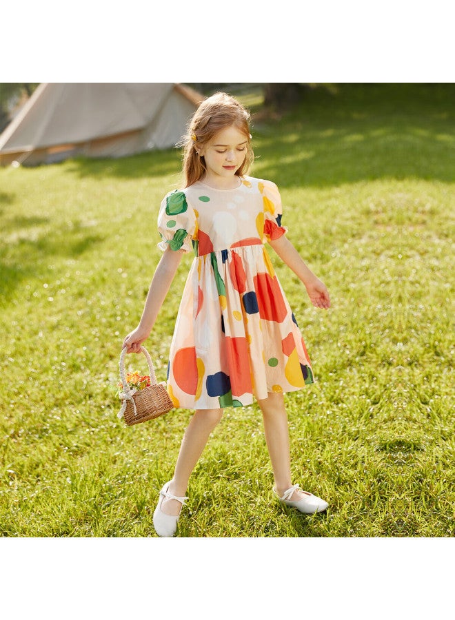 Ask Junior Girls' Dress Summer Thin Cotton Short Sleeve Polka Dot Princess Dress Thin Floral Color 110 - Image 5