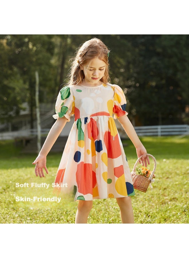 Ask Junior Girls' Dress Summer Thin Cotton Short Sleeve Polka Dot Princess Dress Thin Floral Color 110 - Image 1