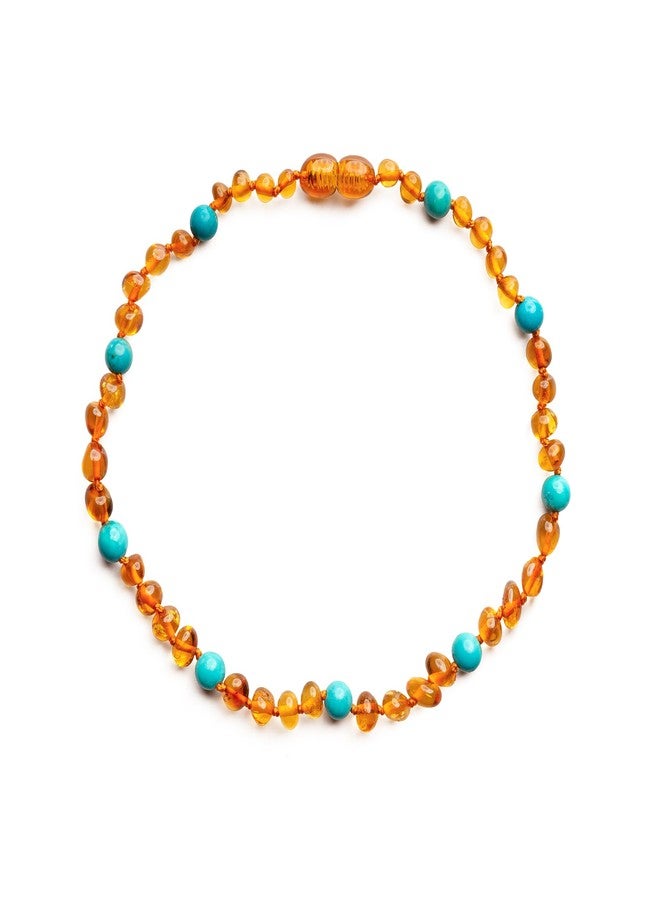 Baltic Proud Amber Necklace for Women and Men (Authentic, Certified) - 18 inches, Cognac Turqouise Polished - Unisex Jewelry for Adults - Bead Necklace - Image 1