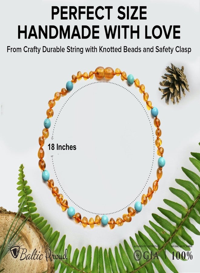 Baltic Proud Amber Necklace for Women and Men (Authentic, Certified) - 18 inches, Cognac Turqouise Polished - Unisex Jewelry for Adults - Bead Necklace - Image 3