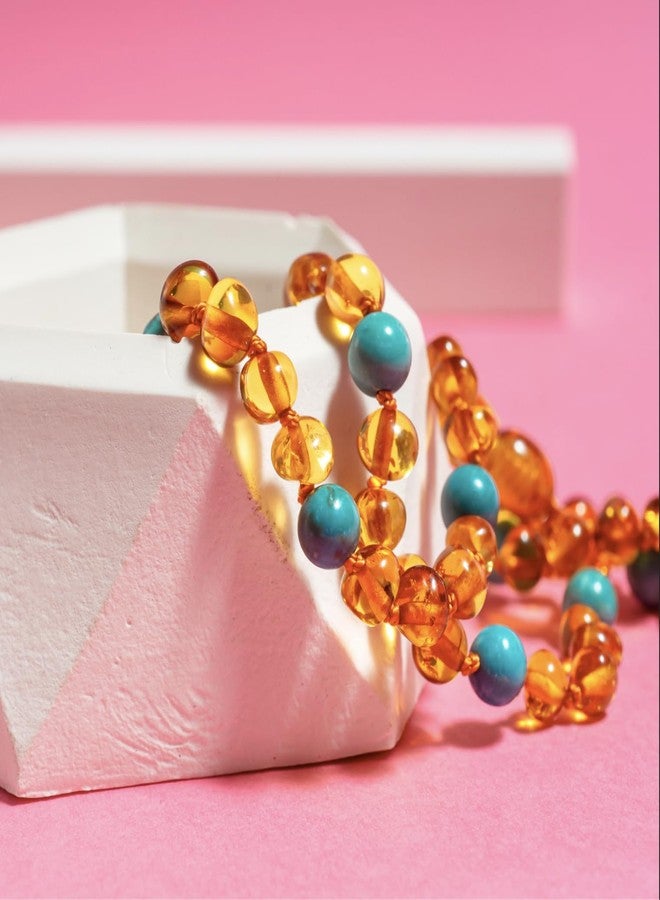 Baltic Proud Amber Necklace for Women and Men (Authentic, Certified) - 18 inches, Cognac Turqouise Polished - Unisex Jewelry for Adults - Bead Necklace - Image 4