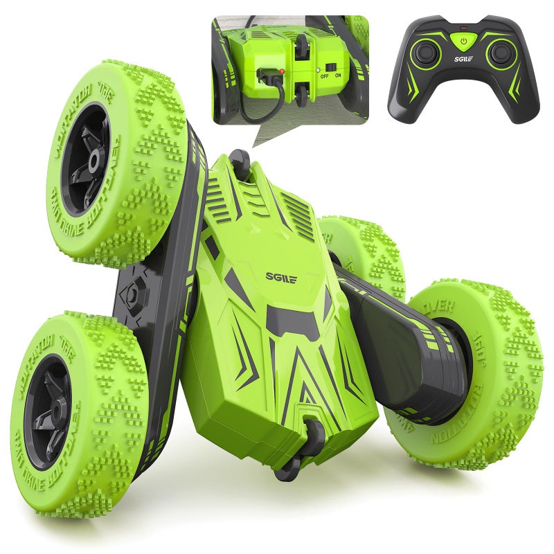 SGILE RC Stunt Car Toy Gift, 4WD Remote Control Car with 2 Sided 360 Rotating Rc Car for Kids Girls Boys Age 6 7 8 12, Green - Image 1