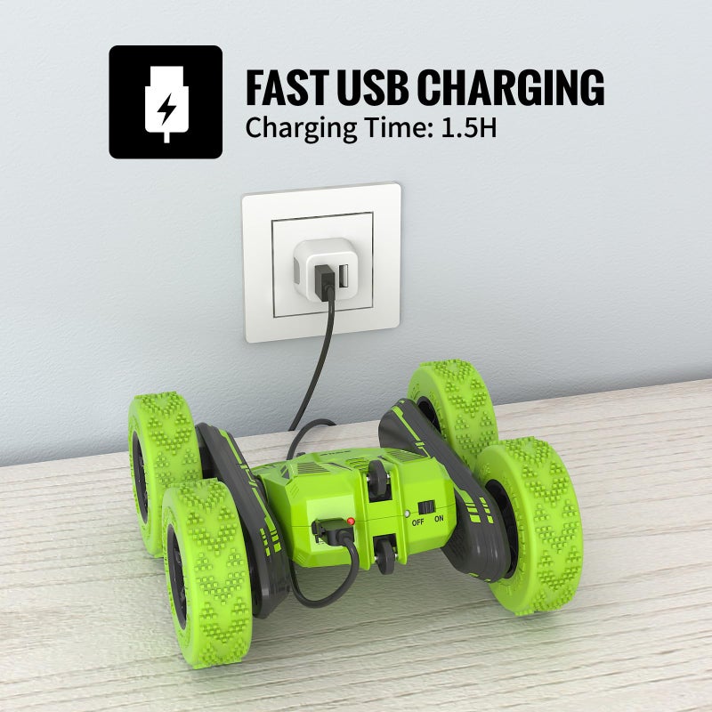 SGILE RC Stunt Car Toy Gift, 4WD Remote Control Car with 2 Sided 360 Rotating Rc Car for Kids Girls Boys Age 6 7 8 12, Green - Image 3