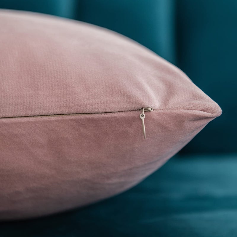 DEZENE 16x16 Throw Pillow Covers Pink: 2 Pack Cozy Soft Velvet Square Decorative Pillow Cases for Farmhouse Home Decor - Image 2