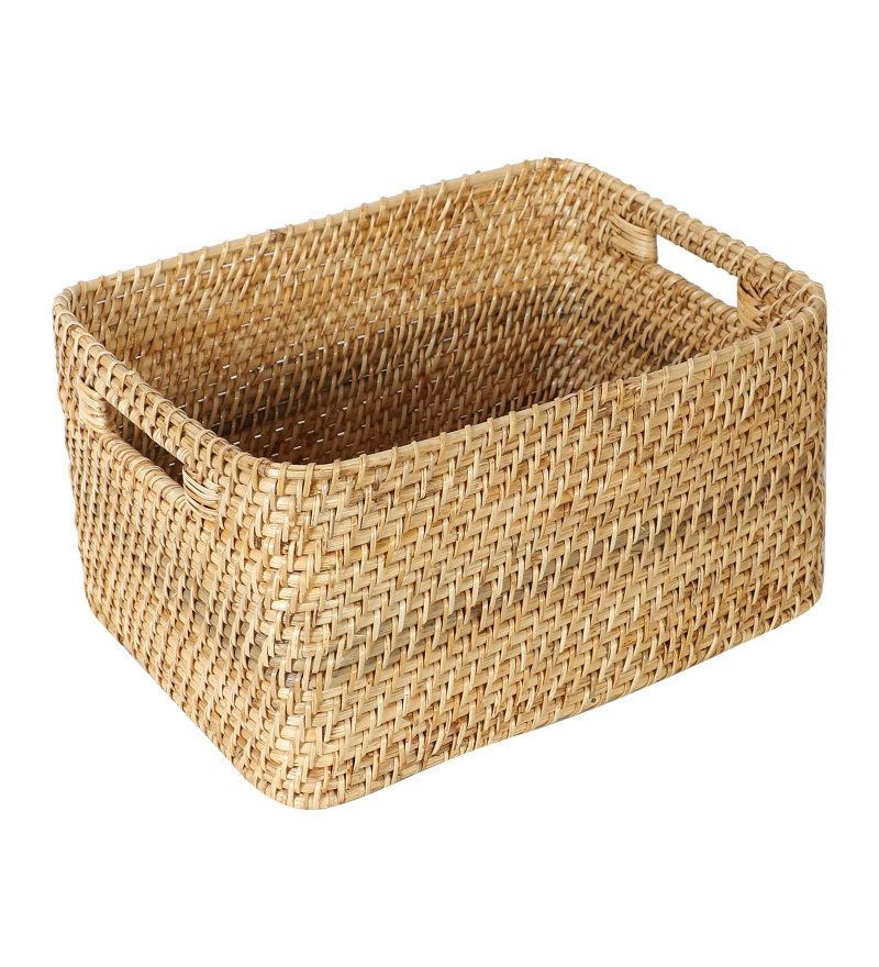 AKWAY Handmade Wicker Basket for Cloth, Storage Basket, Bin Organizer for Toiletry Cosmetic Towels Toys Bathroom Organizer Bamboo Wicker Basket (14 L x 11 W x 8 H, Beige) - Image 3