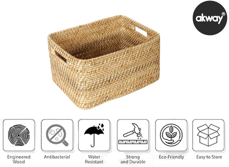 AKWAY Handmade Wicker Basket for Cloth, Storage Basket, Bin Organizer for Toiletry Cosmetic Towels Toys Bathroom Organizer Bamboo Wicker Basket (14 L x 11 W x 8 H, Beige) - Image 4