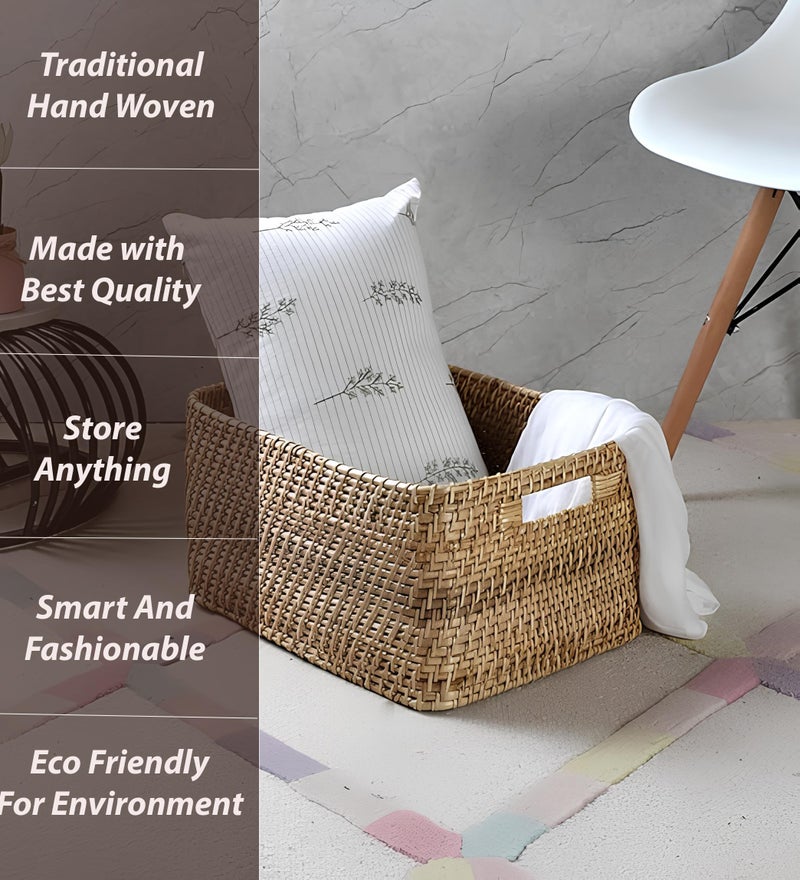 AKWAY Handmade Wicker Basket for Cloth, Storage Basket, Bin Organizer for Toiletry Cosmetic Towels Toys Bathroom Organizer Bamboo Wicker Basket (14 L x 11 W x 8 H, Beige) - Image 2