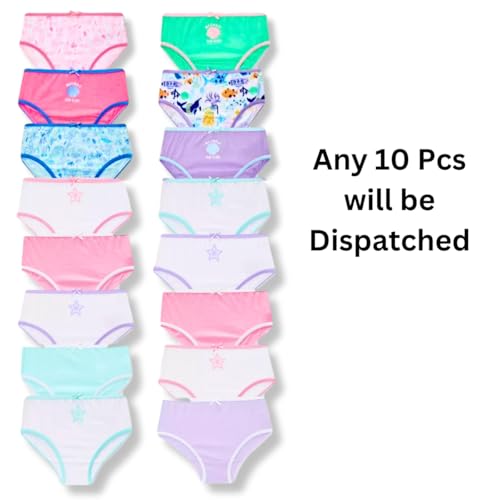 TuddyBuddy Girl's 100% Cotton Graphic Prints Briefs/Panty/Underwear/Panties, Multicolor (2 Years-3 Years, Pack of 10 Briefs - Stars) - Image 3