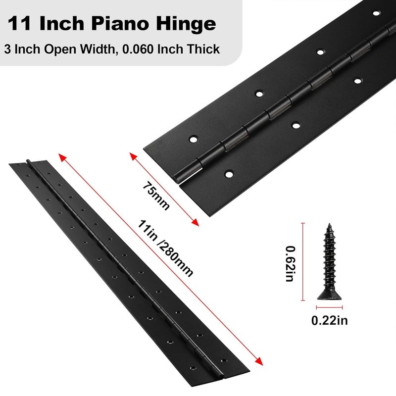 FVSEC Heavy Duty Piano Hinge 11 Inch x 3 Inch Width, True 0.060'' Thick Stainless Steel Black Piano Hinge for Heavy Duty Cabinet, Door, Toolbox, Wooden Box, Metal Plate, Furniture, Industrial Project - Image 2