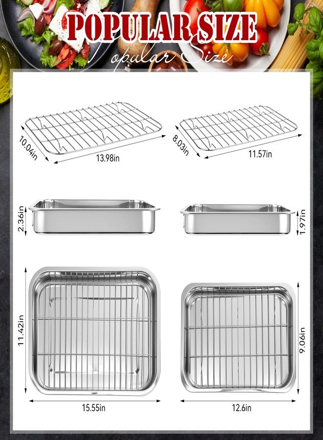 Ferrochef 2 Set Stainless Steel Roasting Pan with Rack and Handle for Oven Roasting Pans 15.5/13 Inch Stainless Steel Pan for Chicken Vegetable Beef Turkey Kitchen Cookware Gifts for Women Homeowner - Image 2