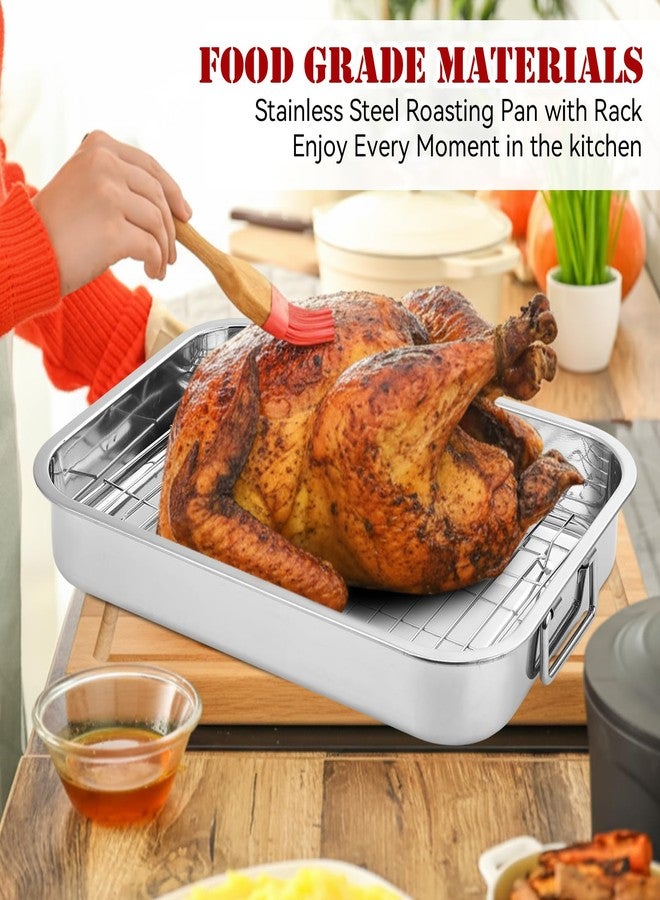 Ferrochef 2 Set Stainless Steel Roasting Pan with Rack and Handle for Oven Roasting Pans 15.5/13 Inch Stainless Steel Pan for Chicken Vegetable Beef Turkey Kitchen Cookware Gifts for Women Homeowner - Image 5