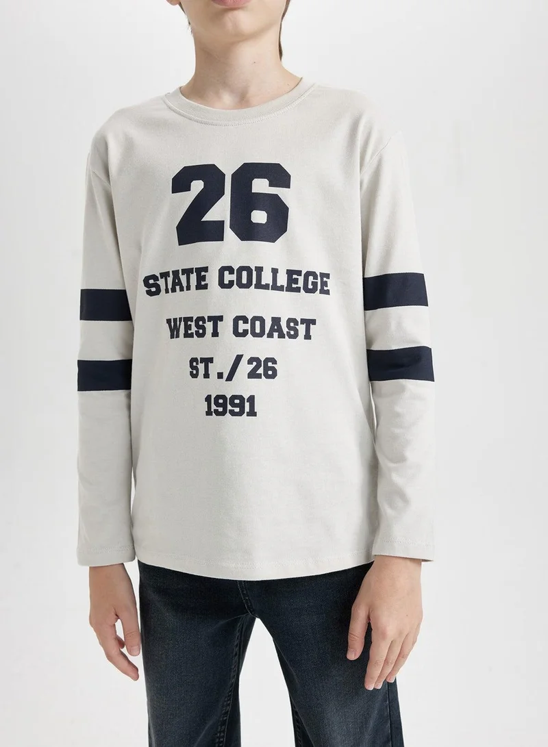 DeFacto Regular Fit Crew Neck Text Printed Long Sleeve T-Shirt