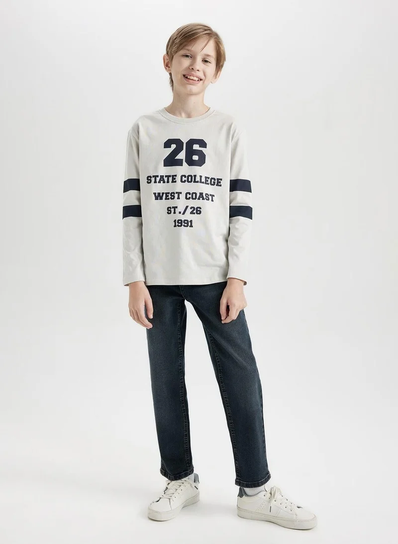 DeFacto  Regular Fit Crew Neck Text Printed Long Sleeve T-Shirt for Men | Best Price UAE