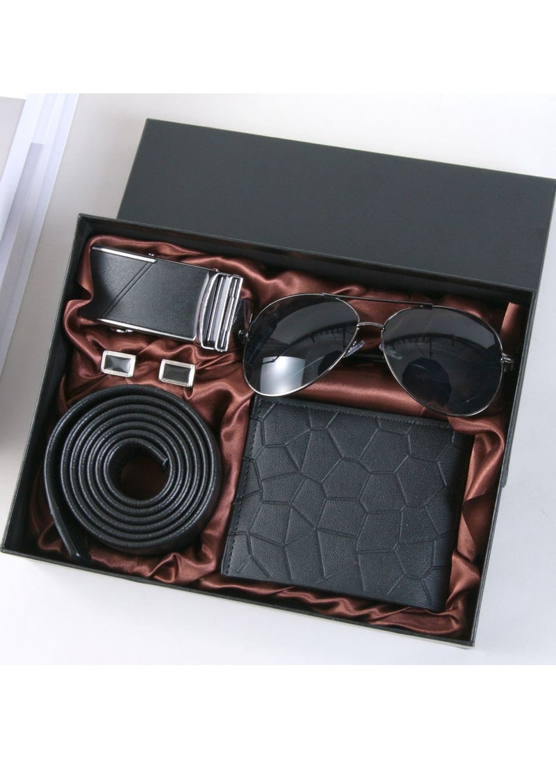 KINGMAZI Men's Gift Basket - Birthday Gift Box Set includes sunglasses, cuffs, belt, wallet - Image 1