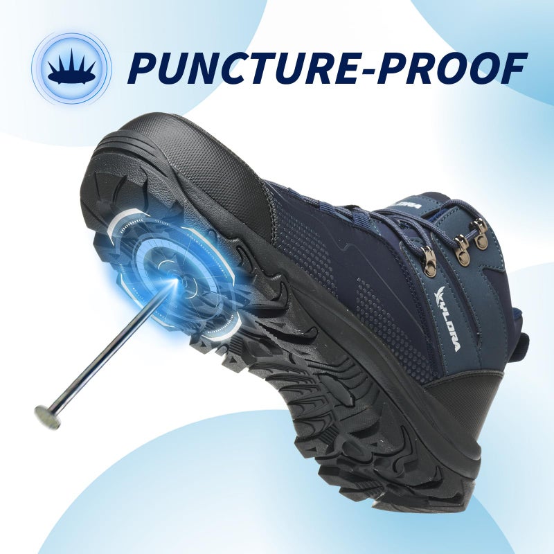 Xyldra Waterproof Steel Toe Boots for Men Wide Width Non Slip Work Boots Lightweight Slip Resistant Safety Shoes Indestructible Construction Composite Toe Sneakersï¼ˆBlue-W- 39ï¼‰ - Image 5