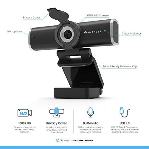 Amcrest 1080P Webcam with Microphone for Desktop, Web Cam Computer Camera, Streaming HD USB Web Camera for Laptop & PC with Privacy Cover, Wide Angle Lens, Superior Low Light (AWC195-B) - Image 2