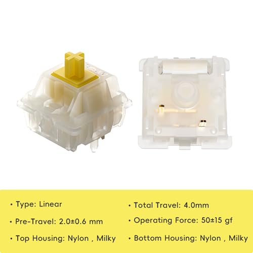 kutethy Gateron Milky Yellow Pro V2 Switches, Pre-lubed Linear 5 pin for All MX Mechanical Keyboard (72PCS, Milky Yellow Pro) - Image 2