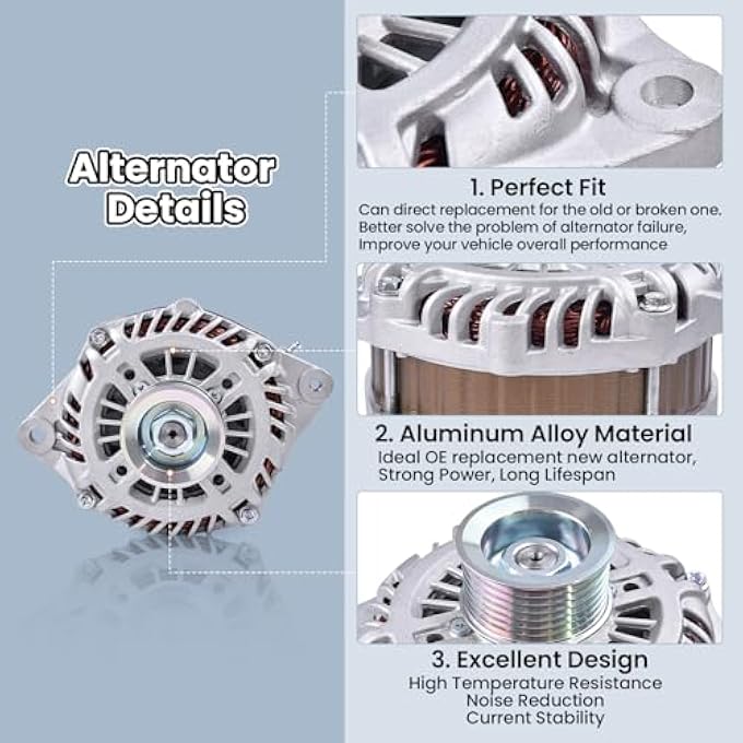 hodflop 23100-3JA1A Alternator Compatible with Nissan Murano 2015-2017, Pathfinder 2013-2017, for Infiniti QX60 2014-2016, JX35 2013, 2.5L 3.5L 12V 150A 7-Groove Pulley A003TJ3991 11538N 231003JA1A - Image 4