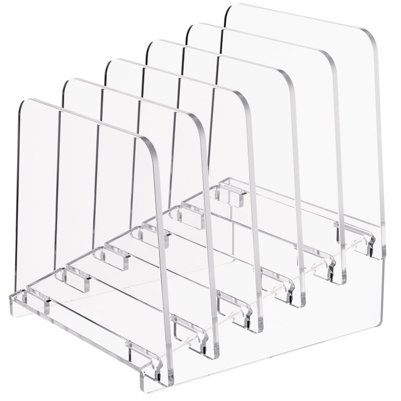 MaxGear Desk File Organizer 5Section Vertical Acrylic Filing Folders Holder Stand Clear Incline Document Organizer Sorter Rack for Office School Home