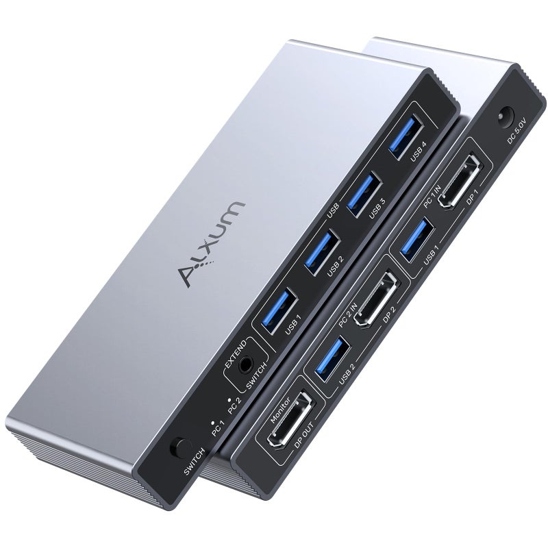 Alxum DP 14 KVM SwitchTwo Computers Sharing One MonitorTwo Mode Switching8K 60Hz Ultra HD 4 USB A 5Gbps for KeyboardsMouseUSB DrivesExternal Hard Driveswith Desktop ControllerDC5V Adapter - Image 2