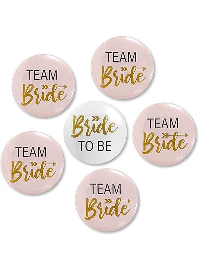 Zyozique ® Bride To Be & Team Bride Buttons Pins Badges | Bride To Be Decorations Set - Wedding Party Tinplate Badge Pins Set Bridesmaid Group Badges | Bachelorette Party Kit - (Pack Of 6) - Image 1