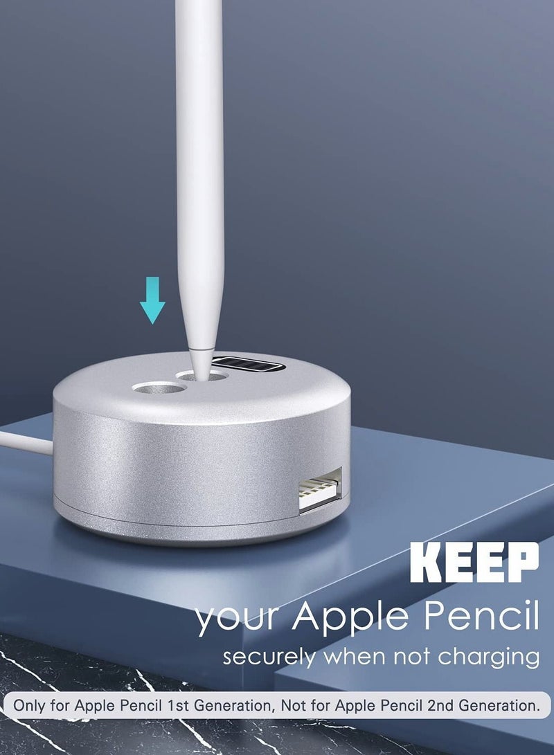 Y&D Charging Stand Compatible with Apple Pencil, Portable Desktop Fast Station Charger Dock Pen Holder Display Screen for Pencil/Pen iPad Pro 12.9 10.5 9.7, 10.2 2019-Silver - Image 5
