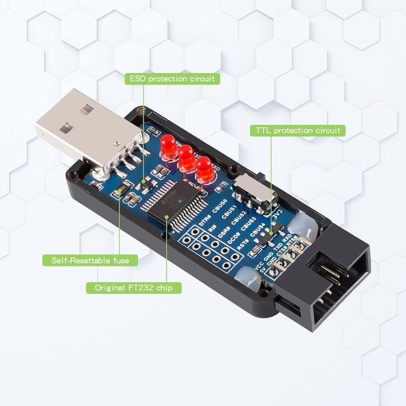 REES52 Waveshare Industrial USB to Serial Adapter UART Serial Adapter FT232RL Serial to USB Converter USB to TTL Adapter Port Module Support Multi Systems and Multi Protection Circuits with Shell - Image 3