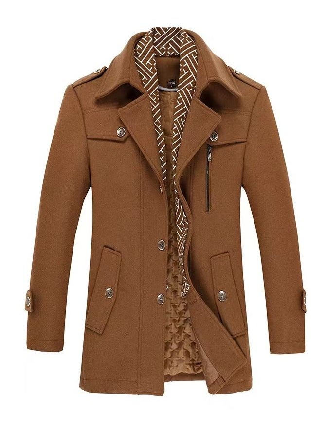 Loquat - Cross Border Men's Woolen Coat Long Scarf Collar Plus Cotton Thickened Woolen Overcoat - Image 1