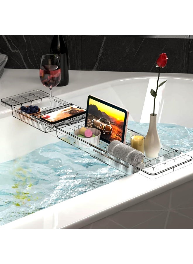 YelaJoy Expandable Acrylic Bathtub Tray for Tub, Bath Caddy Tray Table for Bathtub, Adjustable from 22 to 31.8 inch, Bathtub Rack fits Most Bathtubs and Bathroom Decor, Bath Tub Shelf Accessories for Women - Image 1