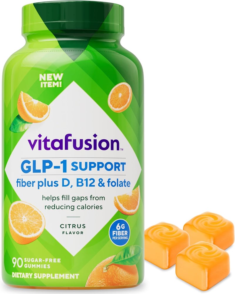 Vitafusion GLP1 Support Fiber Plus Vitamins D B12 and Folate Gummy Vitamins Citrus Flavor Sugar Free 90 Count 30 Day Supply - Image 1